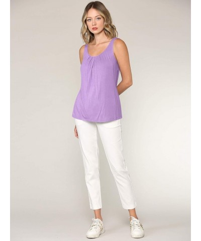 Women's Summer Sleeveless Pleated Back Closure Casual Tank Tops Wt2315_lilac $12.29 Tanks