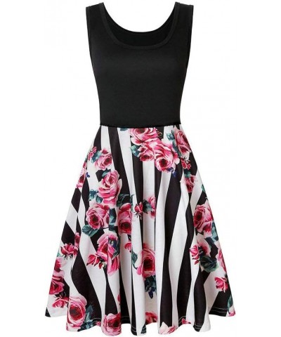 Sleeveless Midi Dress Tank A-Line Dress Casual Floral Printed Beach Flowy Sundress Black Tank Rose $11.00 Dresses