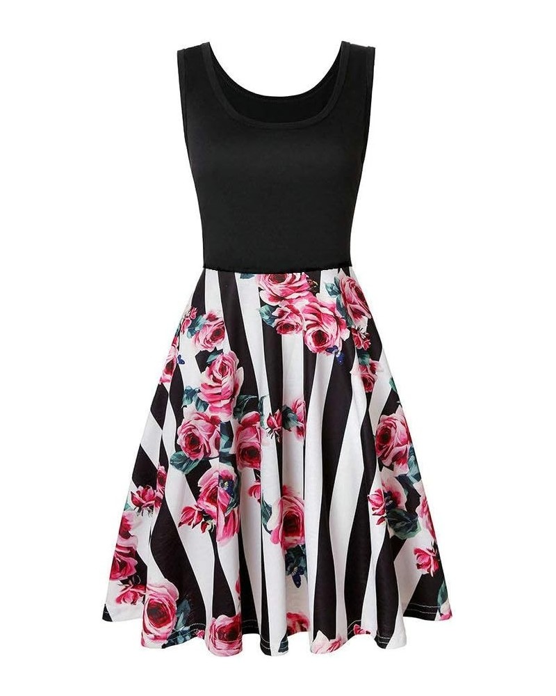 Sleeveless Midi Dress Tank A-Line Dress Casual Floral Printed Beach Flowy Sundress Black Tank Rose $11.00 Dresses