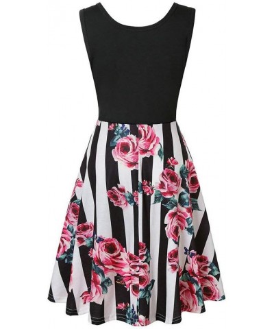 Sleeveless Midi Dress Tank A-Line Dress Casual Floral Printed Beach Flowy Sundress Black Tank Rose $11.00 Dresses