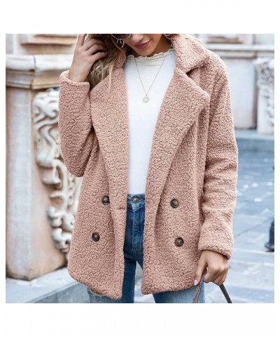 Women's Plus Size Sherpa Jacket Winter Notched Lapel Double Breasted Teddy Coat Casual Loose-fit Outwear With Pockets Pink $1...