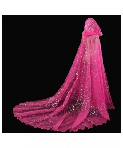 Women Wedding Tulle Cape Hooded Elf Cloak Bridal Dress Robe with Long Train Pink-1 $20.68 Dresses