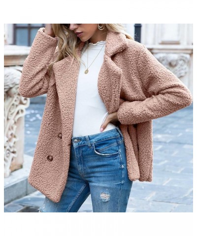 Women's Plus Size Sherpa Jacket Winter Notched Lapel Double Breasted Teddy Coat Casual Loose-fit Outwear With Pockets Pink $1...