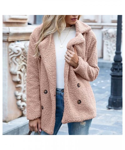 Women's Plus Size Sherpa Jacket Winter Notched Lapel Double Breasted Teddy Coat Casual Loose-fit Outwear With Pockets Pink $1...