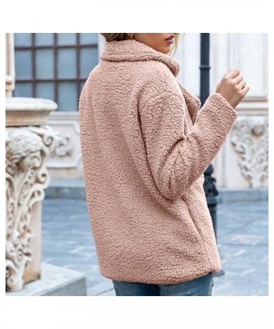 Women's Plus Size Sherpa Jacket Winter Notched Lapel Double Breasted Teddy Coat Casual Loose-fit Outwear With Pockets Pink $1...