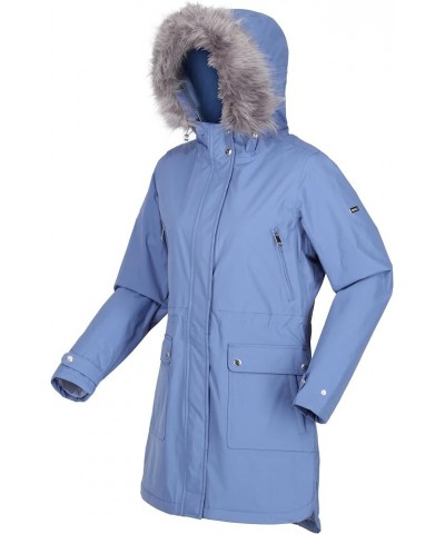 Womens Sabinka Fur Trim Parka Jacket Slate Blue $32.41 Jackets