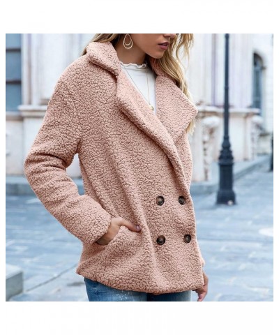 Women's Plus Size Sherpa Jacket Winter Notched Lapel Double Breasted Teddy Coat Casual Loose-fit Outwear With Pockets Pink $1...