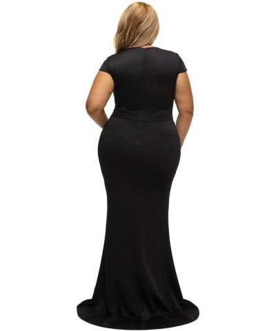 Women's Short Sleeve Rhinestone Plus Size Long Cocktail Evening Dress Black $24.50 Dresses