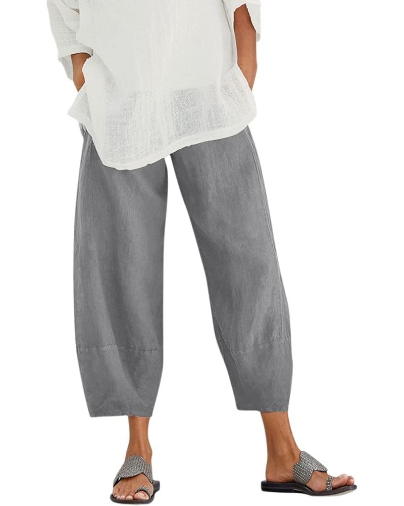 Baggy Pants Women Cotton Linen Elastic Waist Casual Pants Joggers Yoga Pants Pockets Wide Leg Pants Cropped Pants Z5-grey $8....