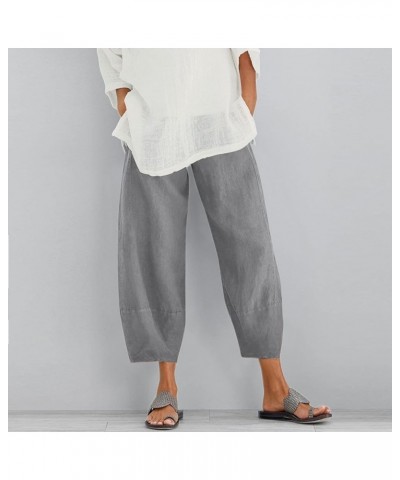 Baggy Pants Women Cotton Linen Elastic Waist Casual Pants Joggers Yoga Pants Pockets Wide Leg Pants Cropped Pants Z5-grey $8....