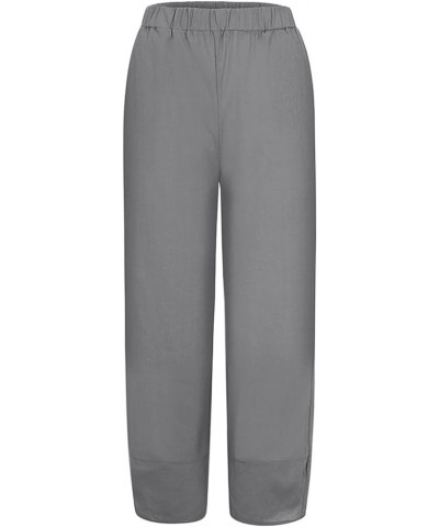 Baggy Pants Women Cotton Linen Elastic Waist Casual Pants Joggers Yoga Pants Pockets Wide Leg Pants Cropped Pants Z5-grey $8....