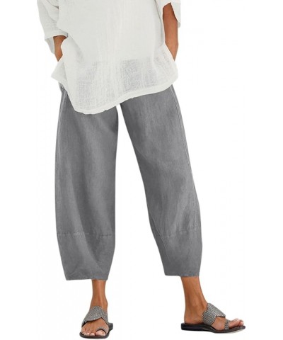 Baggy Pants Women Cotton Linen Elastic Waist Casual Pants Joggers Yoga Pants Pockets Wide Leg Pants Cropped Pants Z5-grey $8....