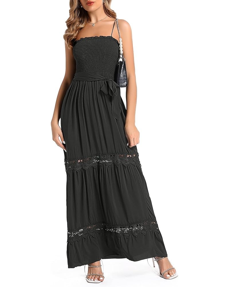 Women's Summer Maxi Casual Off Shoulder Dress Sleeveless Boho A Line Smocked Tiered Long Beach Sun Dresses Classic 04black $1...