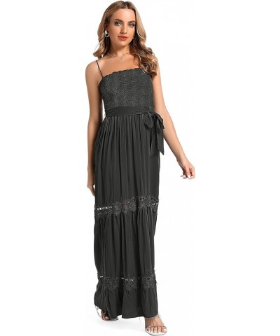 Women's Summer Maxi Casual Off Shoulder Dress Sleeveless Boho A Line Smocked Tiered Long Beach Sun Dresses Classic 04black $1...