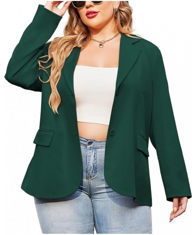 Women Plus Size Casual Blazer Open Front Long Sleeve Work Office Jackets Blazer with Pockets Dark Green $25.19 Blazers