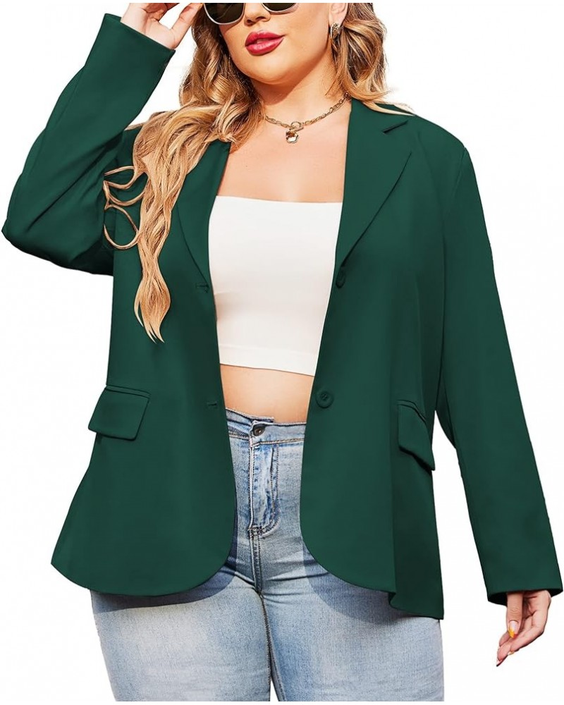 Women Plus Size Casual Blazer Open Front Long Sleeve Work Office Jackets Blazer with Pockets Dark Green $25.19 Blazers