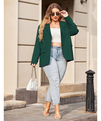 Women Plus Size Casual Blazer Open Front Long Sleeve Work Office Jackets Blazer with Pockets Dark Green $25.19 Blazers