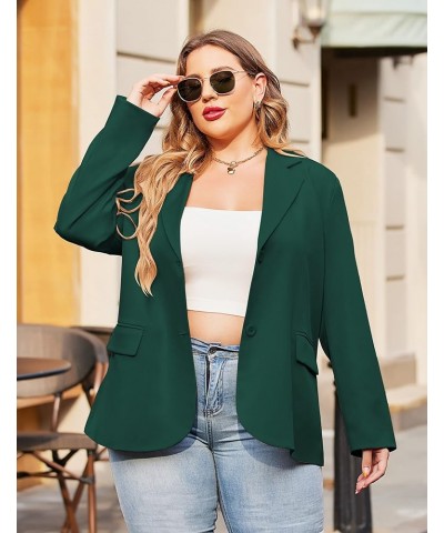 Women Plus Size Casual Blazer Open Front Long Sleeve Work Office Jackets Blazer with Pockets Dark Green $25.19 Blazers