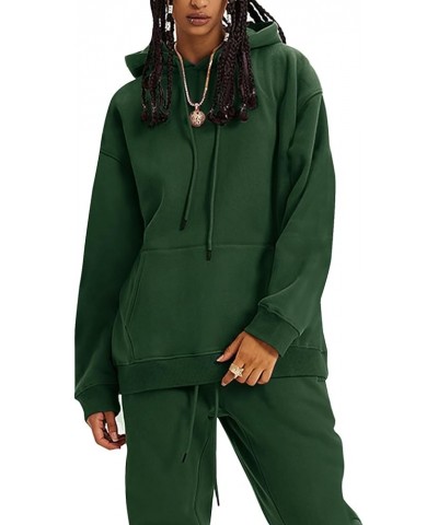 Womens Fleece 2 Piece Outfits Sweatsuit Crop Top And Pants Hoodie Tracksuit Set 0dark Green $26.94 Activewear