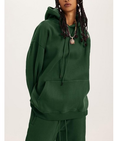 Womens Fleece 2 Piece Outfits Sweatsuit Crop Top And Pants Hoodie Tracksuit Set 0dark Green $26.94 Activewear