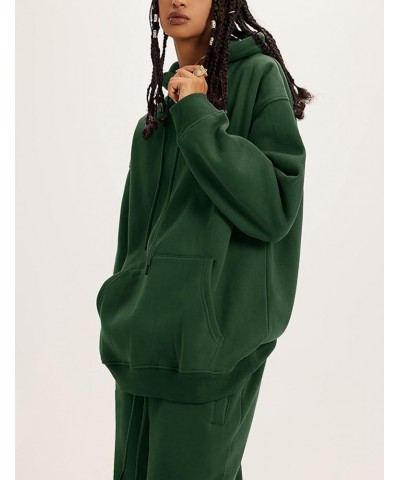 Womens Fleece 2 Piece Outfits Sweatsuit Crop Top And Pants Hoodie Tracksuit Set 0dark Green $26.94 Activewear