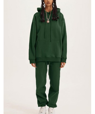 Womens Fleece 2 Piece Outfits Sweatsuit Crop Top And Pants Hoodie Tracksuit Set 0dark Green $26.94 Activewear