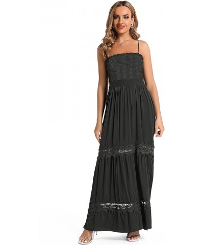 Women's Summer Maxi Casual Off Shoulder Dress Sleeveless Boho A Line Smocked Tiered Long Beach Sun Dresses Classic 04black $1...