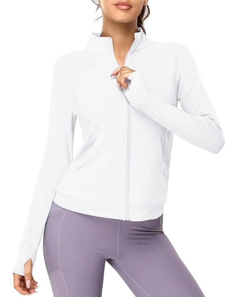 Women's Slim Fit Stretchy Athletic Workout Lightweight Full Zip Sports Jacket with Pockets White $16.42 Jackets