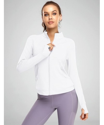 Women's Slim Fit Stretchy Athletic Workout Lightweight Full Zip Sports Jacket with Pockets White $16.42 Jackets