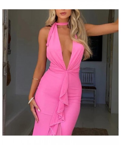 Women Y2K V Neck Maxi Dresses Hollow Out Backless Satin Dress Split Elegant Evening Party Dresses Sexy Clubwear S-rose Red $9...