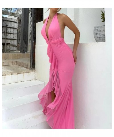 Women Y2K V Neck Maxi Dresses Hollow Out Backless Satin Dress Split Elegant Evening Party Dresses Sexy Clubwear S-rose Red $9...