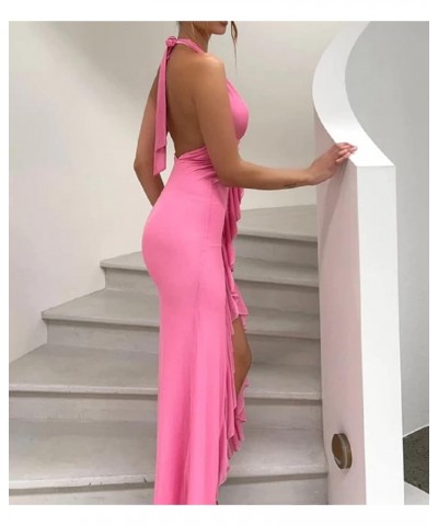 Women Y2K V Neck Maxi Dresses Hollow Out Backless Satin Dress Split Elegant Evening Party Dresses Sexy Clubwear S-rose Red $9...