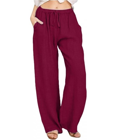 Women's Pants with Pockets 2023 Color Stitching Breathable Fashion Casual Loose Street Pocket Straight Leg Pants 2-wine $9.23...