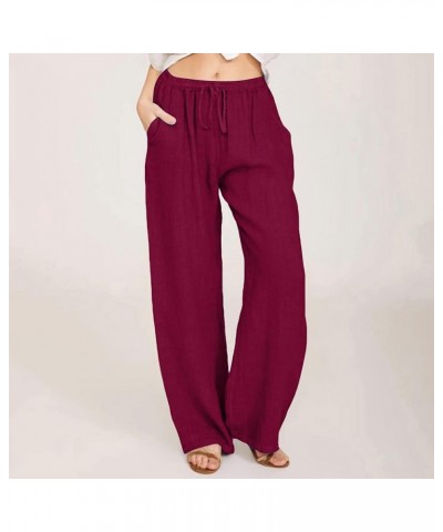 Women's Pants with Pockets 2023 Color Stitching Breathable Fashion Casual Loose Street Pocket Straight Leg Pants 2-wine $9.23...