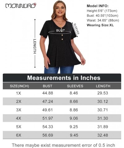 Womens Plus Size Tops Casual Short Sleeve T-Shirts V Neck Pleated Button Trendy Tunic D-black $12.50 Tops