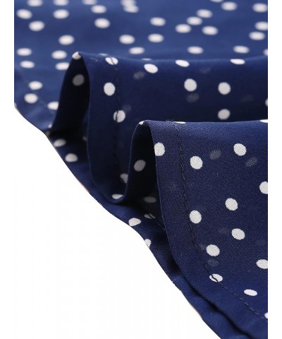 Women's Polka Dots Chiffon with Belt Summer Retro Button Down Shirt Dress Blue $18.52 Dresses