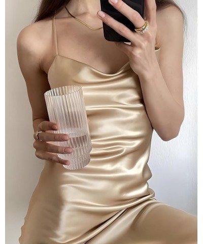 Silk Dress Mini Cocktail Party Dresses Cowl Neck Satin Dress for Women Slip Wedding Guest Dress Champagne $17.40 Dresses