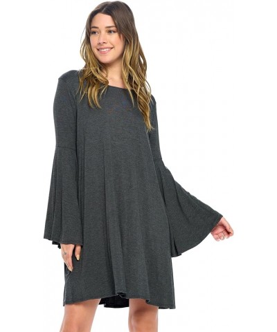 Bell Sleeve Loose Flowy T-Shirt Midi Dress (S-XXXL) - Made in USA Charcoal $11.95 Dresses