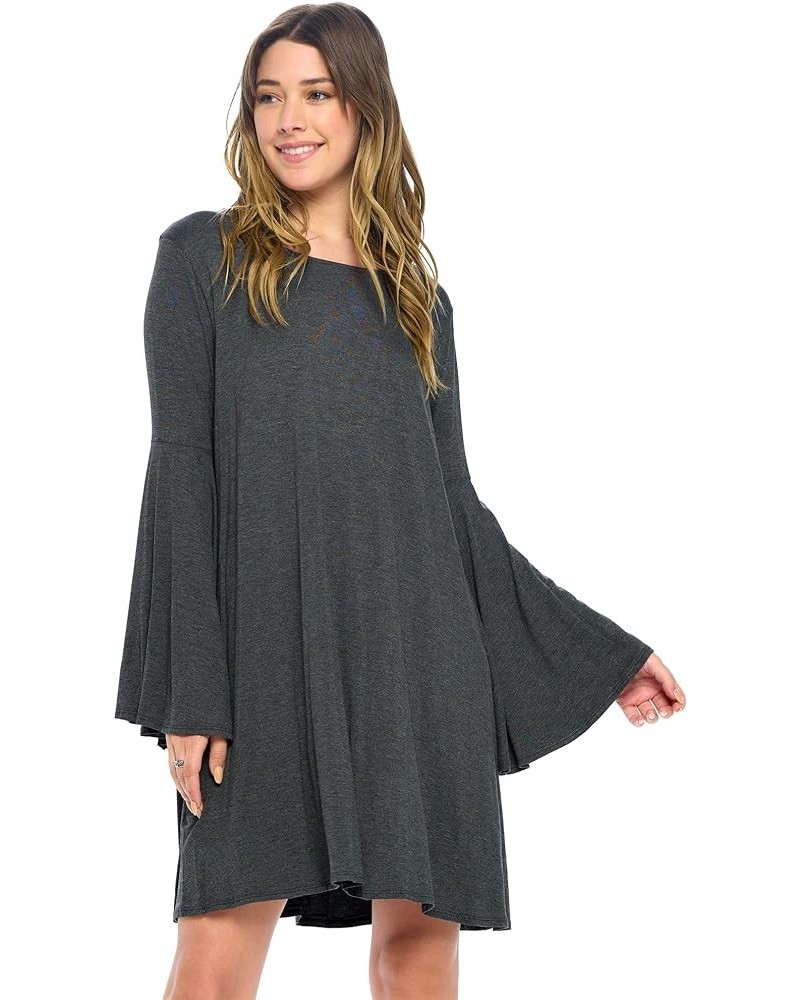 Bell Sleeve Loose Flowy T-Shirt Midi Dress (S-XXXL) - Made in USA Charcoal $11.95 Dresses