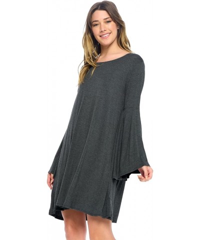 Bell Sleeve Loose Flowy T-Shirt Midi Dress (S-XXXL) - Made in USA Charcoal $11.95 Dresses