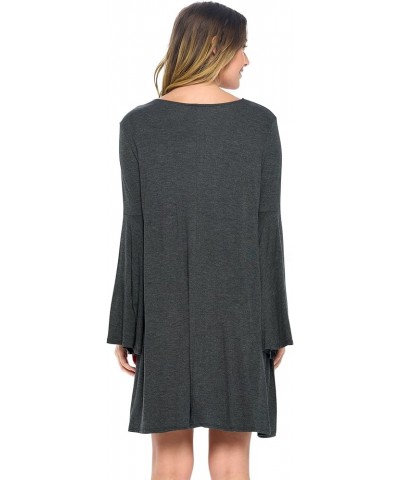 Bell Sleeve Loose Flowy T-Shirt Midi Dress (S-XXXL) - Made in USA Charcoal $11.95 Dresses