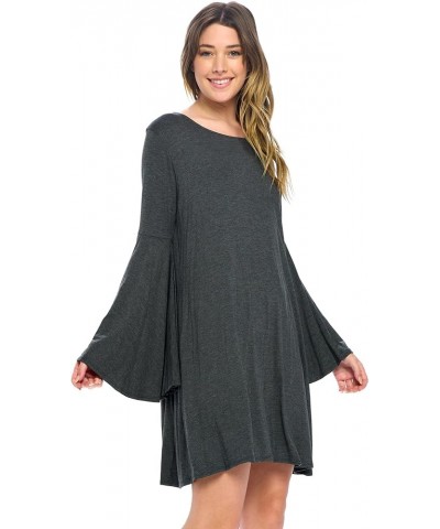 Bell Sleeve Loose Flowy T-Shirt Midi Dress (S-XXXL) - Made in USA Charcoal $11.95 Dresses