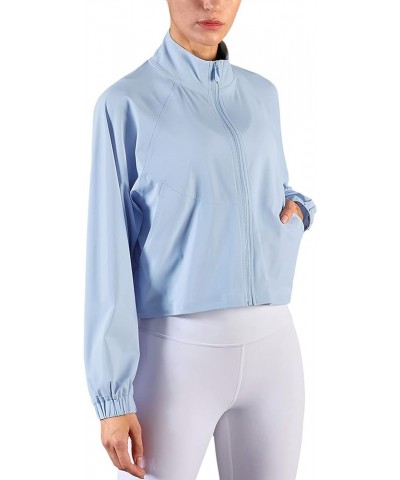 Womens Athletic Cropped Jacket Zip Up Long Sleeve Workout Tops Gym Yoga Running Sports Shirts Jackets Blue $13.76 Jackets