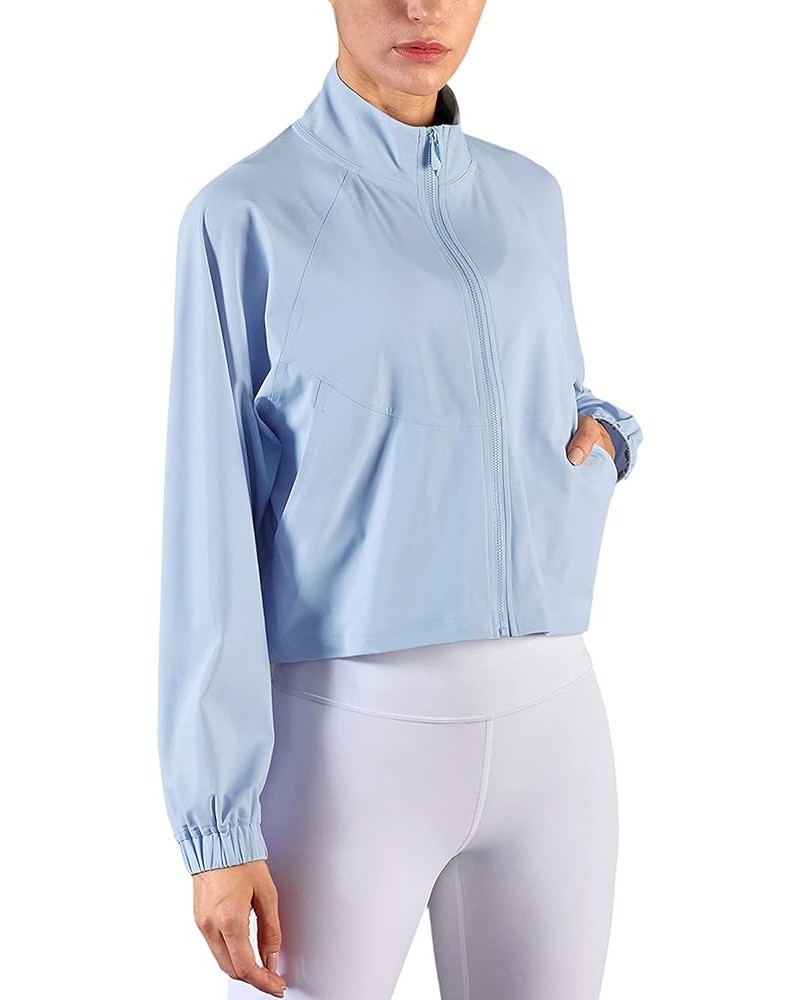 Womens Athletic Cropped Jacket Zip Up Long Sleeve Workout Tops Gym Yoga Running Sports Shirts Jackets Blue $13.76 Jackets