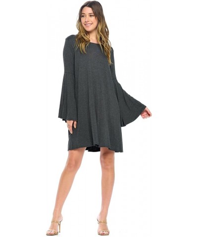 Bell Sleeve Loose Flowy T-Shirt Midi Dress (S-XXXL) - Made in USA Charcoal $11.95 Dresses