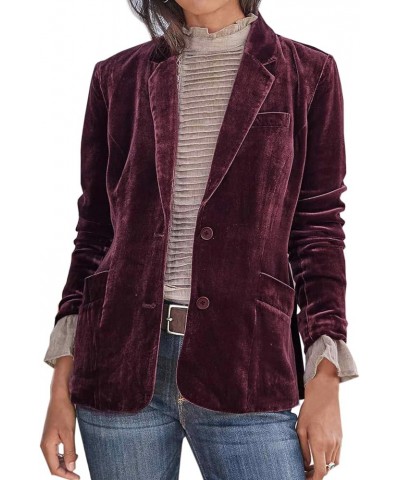 Women's Velvet Solid Color Fashion Casual Blazer Jacket Burgundy $20.99 Blazers