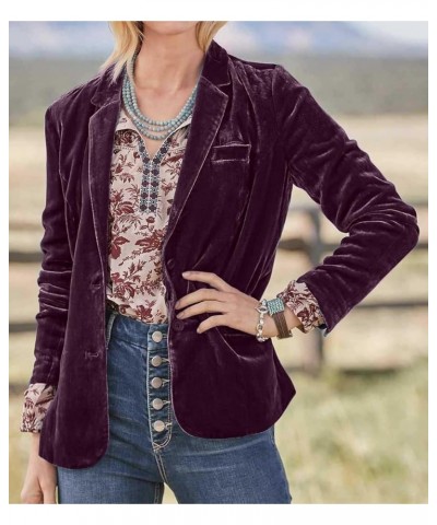 Women's Velvet Solid Color Fashion Casual Blazer Jacket Burgundy $20.99 Blazers