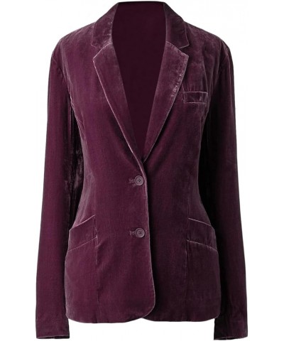 Women's Velvet Solid Color Fashion Casual Blazer Jacket Burgundy $20.99 Blazers