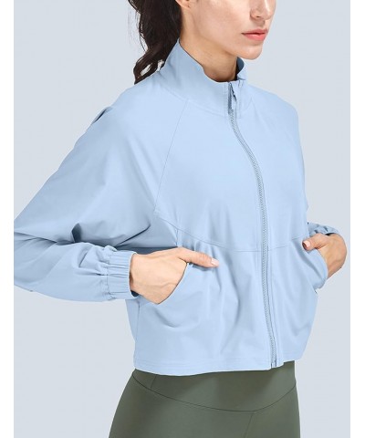 Womens Athletic Cropped Jacket Zip Up Long Sleeve Workout Tops Gym Yoga Running Sports Shirts Jackets Blue $13.76 Jackets