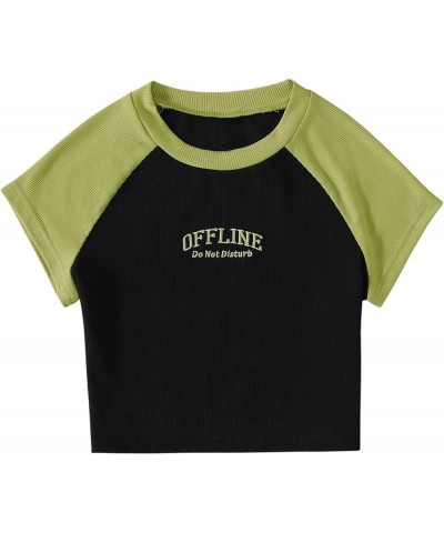 Women's Graphic Print Round Neck T Shirt Short Sleeve Crop Tee Tops Black Green Letter $14.69 T-Shirts